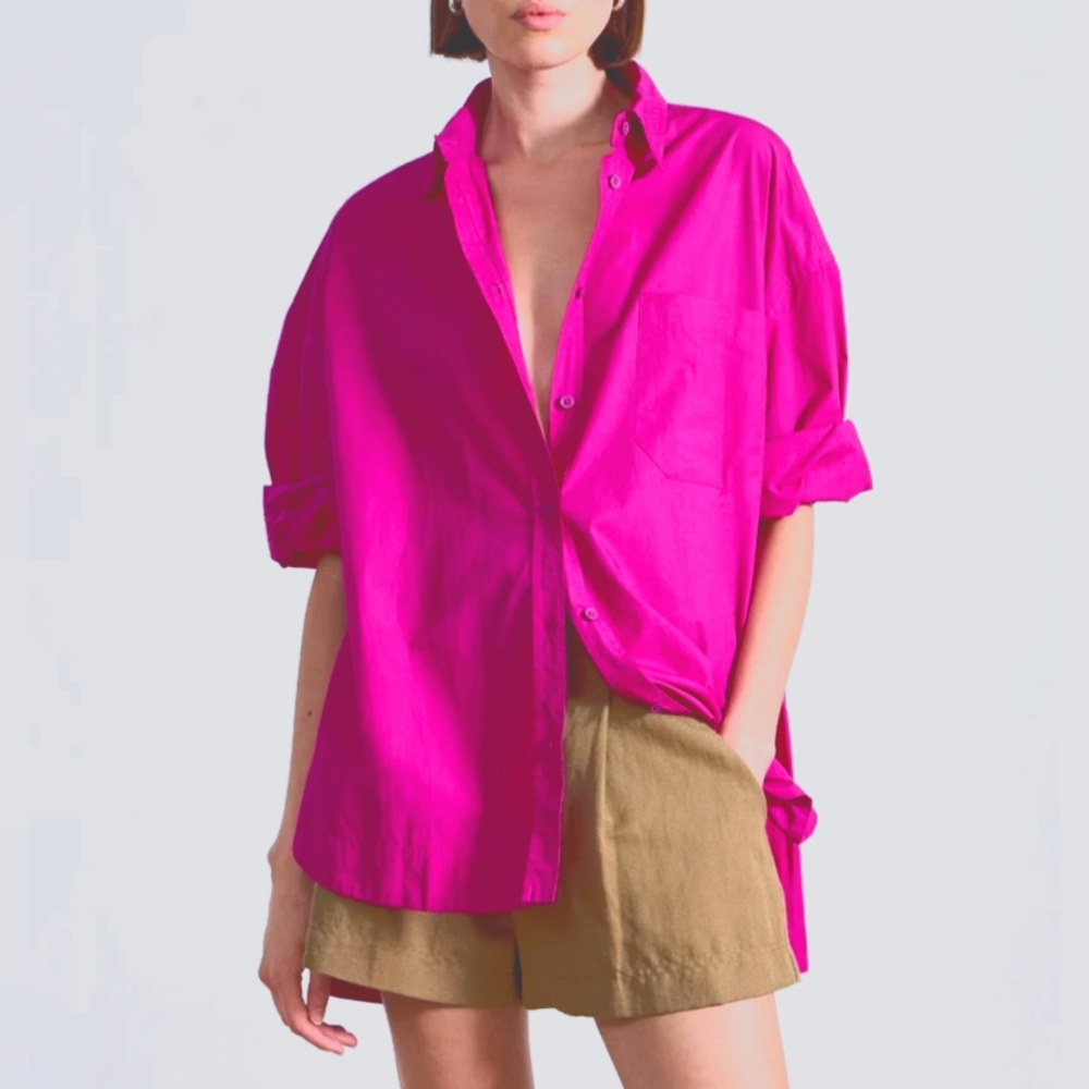 Vintage Bright Pink Silk Button Down Shirt